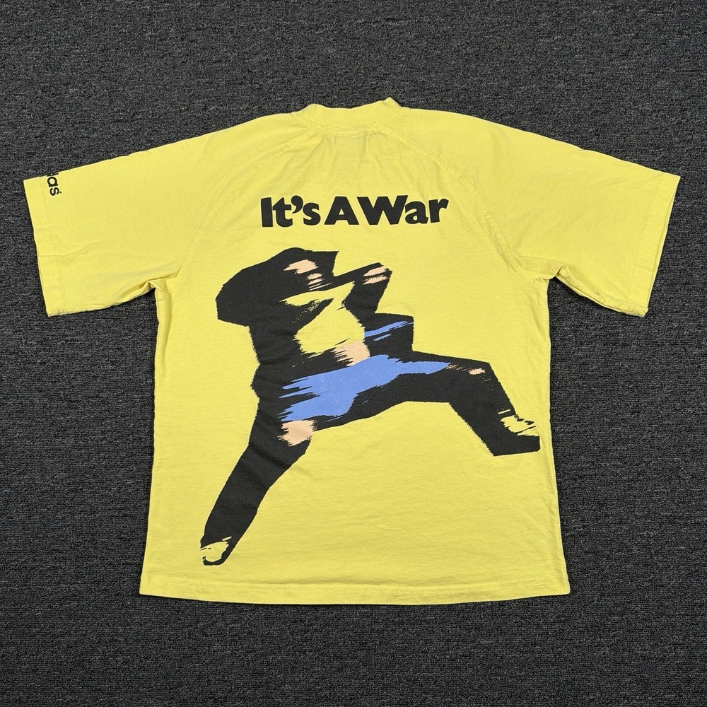 Vintage Adidas Shirt Mens Large Yellow Tennis Ain't Game Its A War Oversized USA